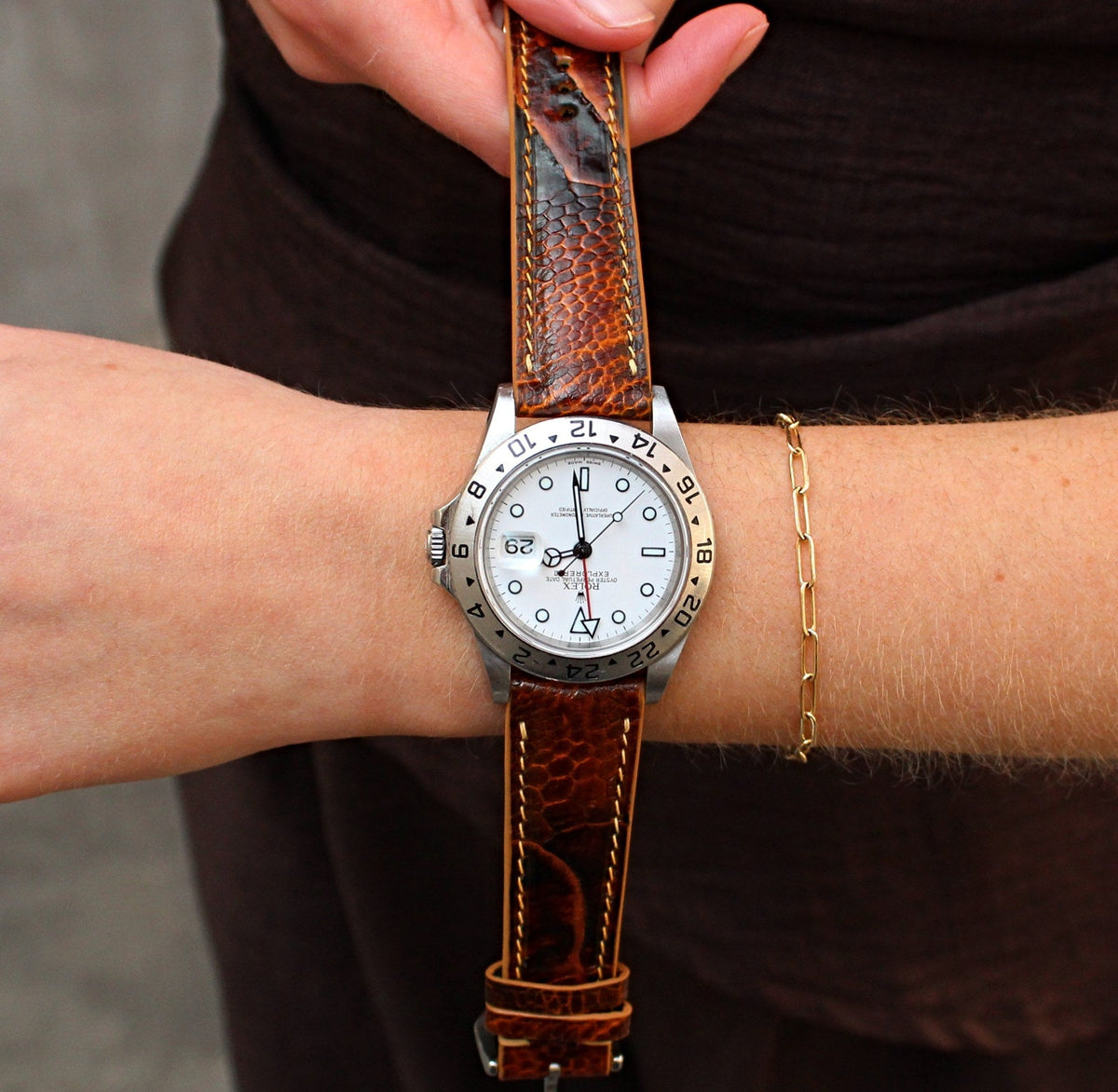 Tiger's Eye Bespoke Ostrich Shin Leather Watch Strap 22mm