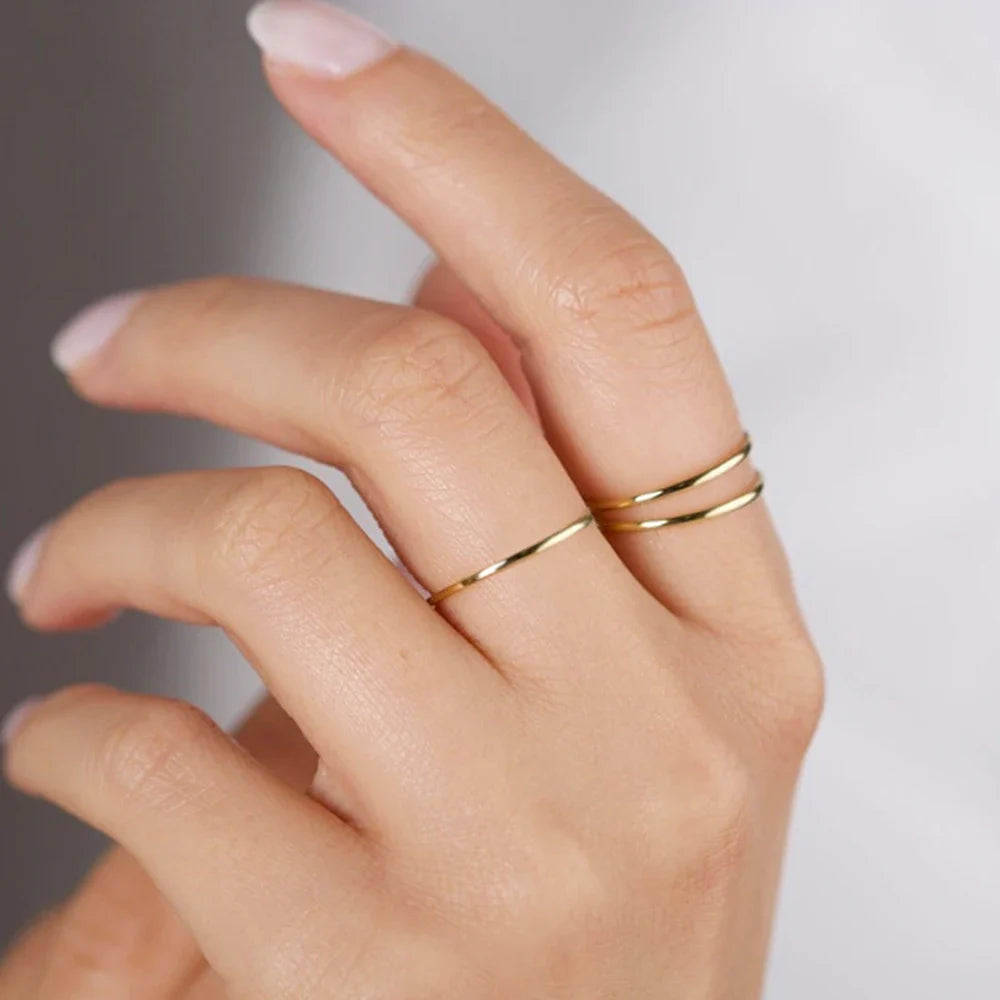 SUNIBI Minimalist Women's Stainless Steel Rings Thin Classic Combo Dome Stacking Steel Wedding Rings Gift Gold Color Jewelry