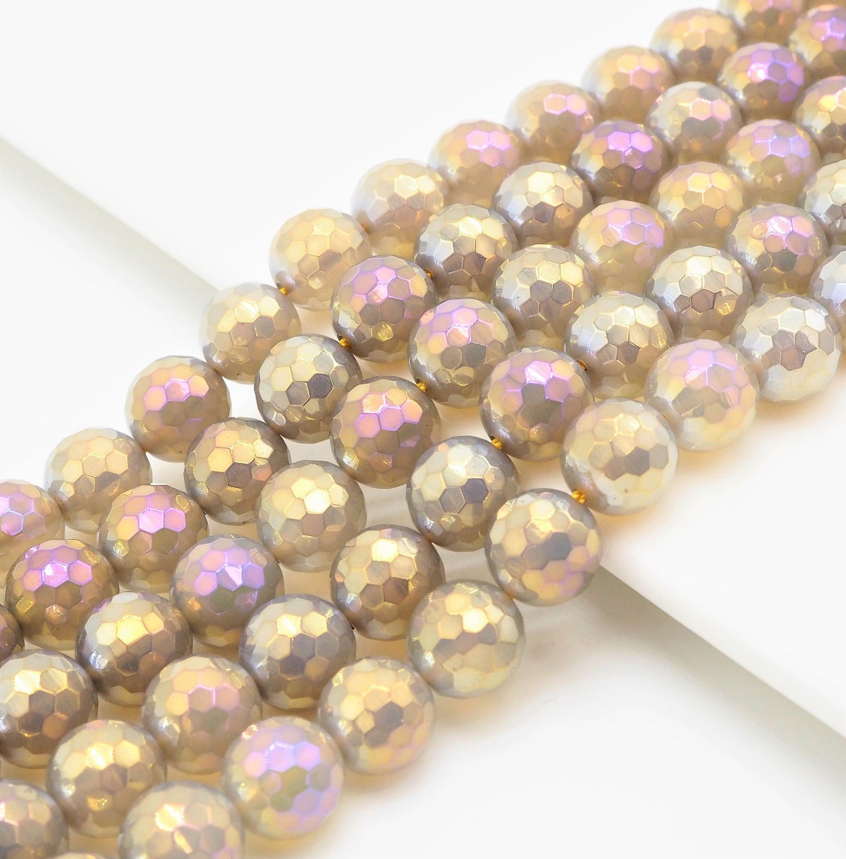 Mystic Plated Faceted Agate Beads,6mm/8mm/10mm, Multicolor Plated Gray Agate Beads,15.5" Full Strand, SKU#U303c