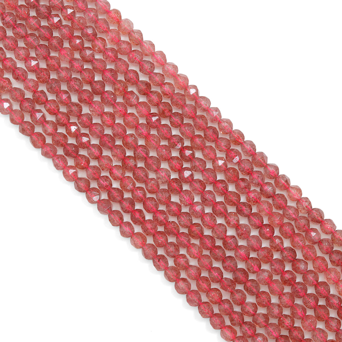 6mm/8mm/10mm Quality Natural Strawberry Quartz beads, Round 16 Faceted Diamond Cut gemstone, Pink Gemstone Beads, 15inch strand, SKU#U39