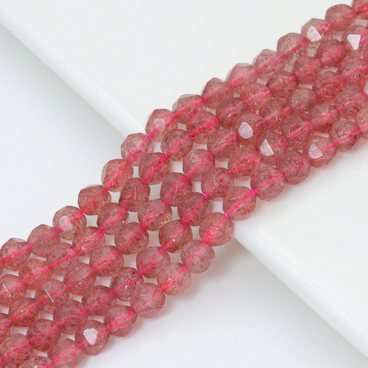 6mm/8mm/10mm Quality Natural Strawberry Quartz beads, Round 16 Faceted Diamond Cut gemstone, Pink Gemstone Beads, 15inch strand, SKU#U39