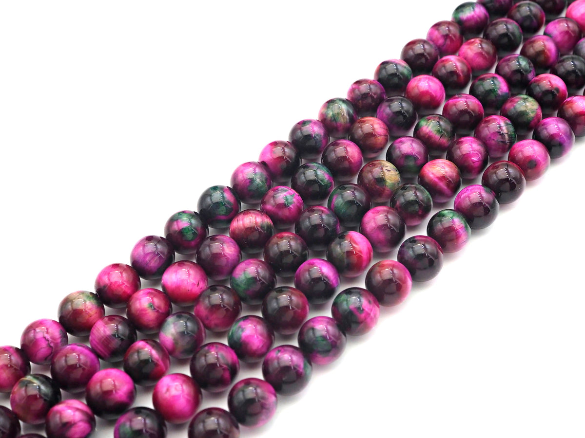 NEW COLOR!! Natural High Quality Fuchsia Green Tiger Eye Beads,6mm/8mm/10mm/12mm Round Smooth,Fuchsia Green,15.5" Full Strand,Sku#UA216