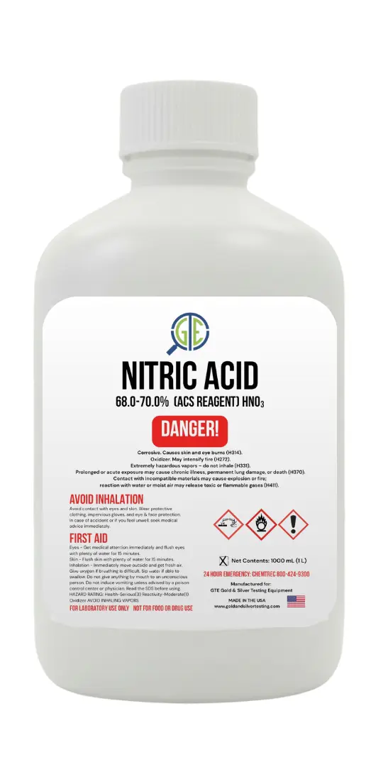 Aqua Regia Gold Refining Kit – 69.8–70% Nitric Acid & 31–37% Hydrochloric Acid (32oz/32oz) GTE