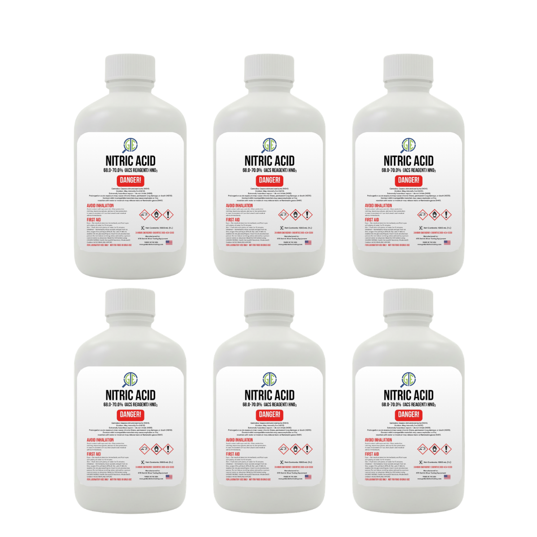 Nitric Acid 70% – 6 Pack (32 oz Bottles) ACS Reagent Grade for Gold Refining & Precious Metal Recovery