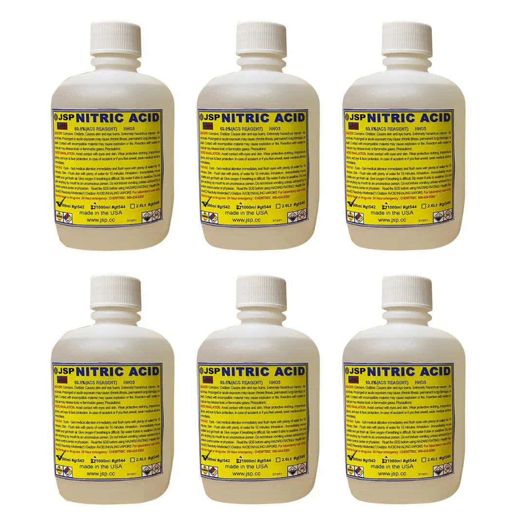 6 of JSP 32oz Nitric Acid 69.8% Concentrated ACS Lab Grade Best for Gold Refining