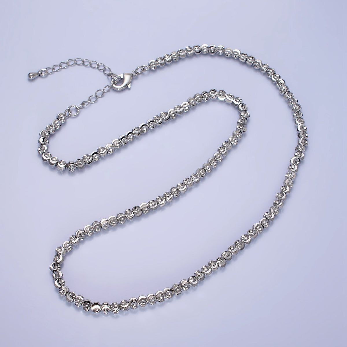 17.5 Inch Gold, Silver 3.5mm, 2.5mm Sparkling Moon Cut Ball Bead Chain Necklace | WA-1568 - WA-1571 Clearance Pricing