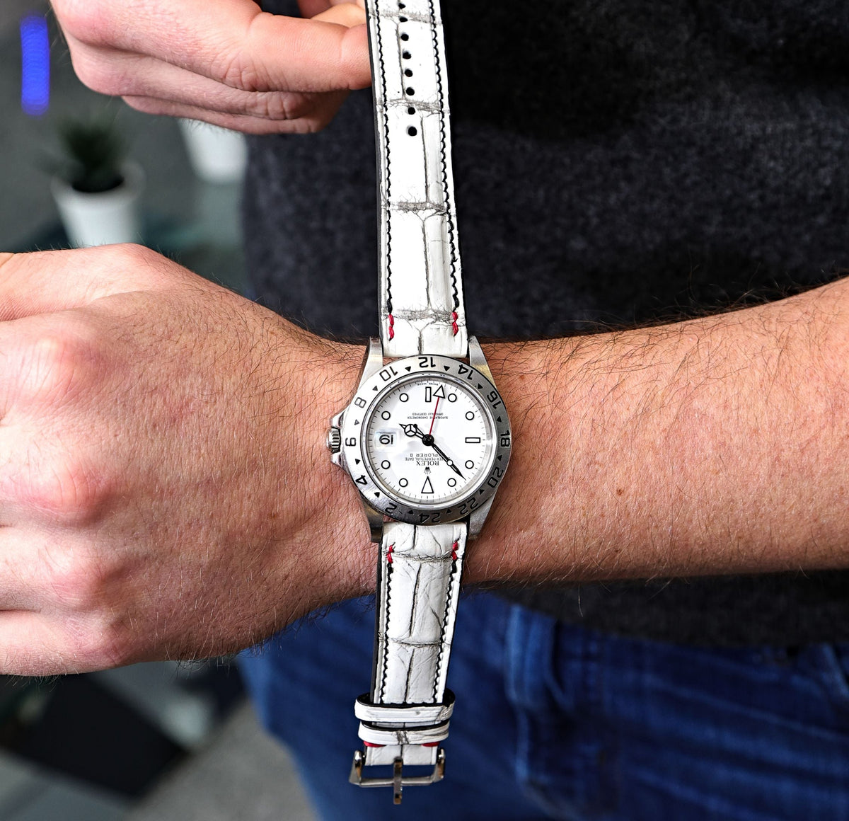 Ivory Vein White Alligator Leather Watch Strap 22mm