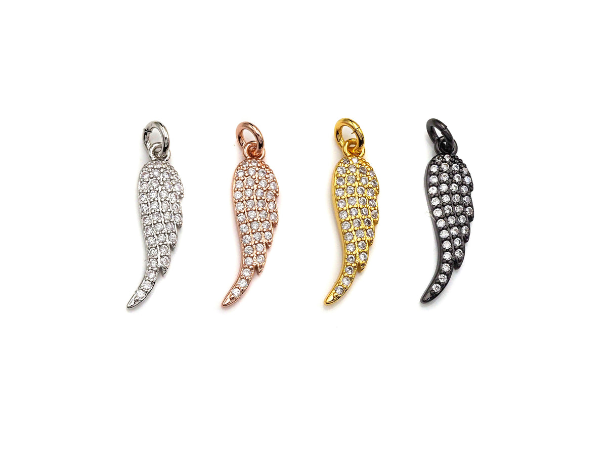 Rhidium CZ Micro Pave Angel Wing Pendant/Charm, Antique Silver Color Wing, Cubic Zirconia Pendant Charm, 6x23mm,sku#X116
