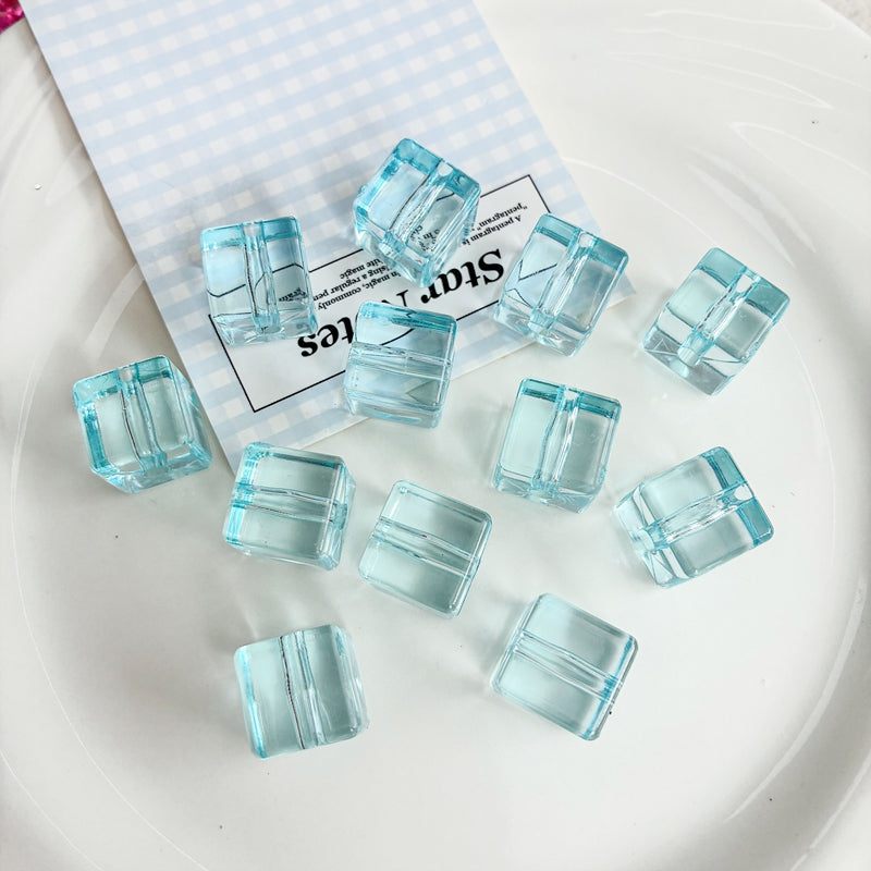 Flat Clear Acrylic Cube Beads, Framed Jelly Square Charms With Vertical Hole For DIY Jewelry Making, Bracelets, Necklaces & Keychains, Mixed Candy Colors