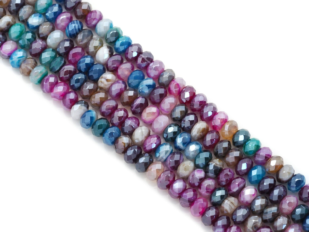 Mystic Mixed Color Banded Agate Rondelle Faceted Beads, Sku#UA296C