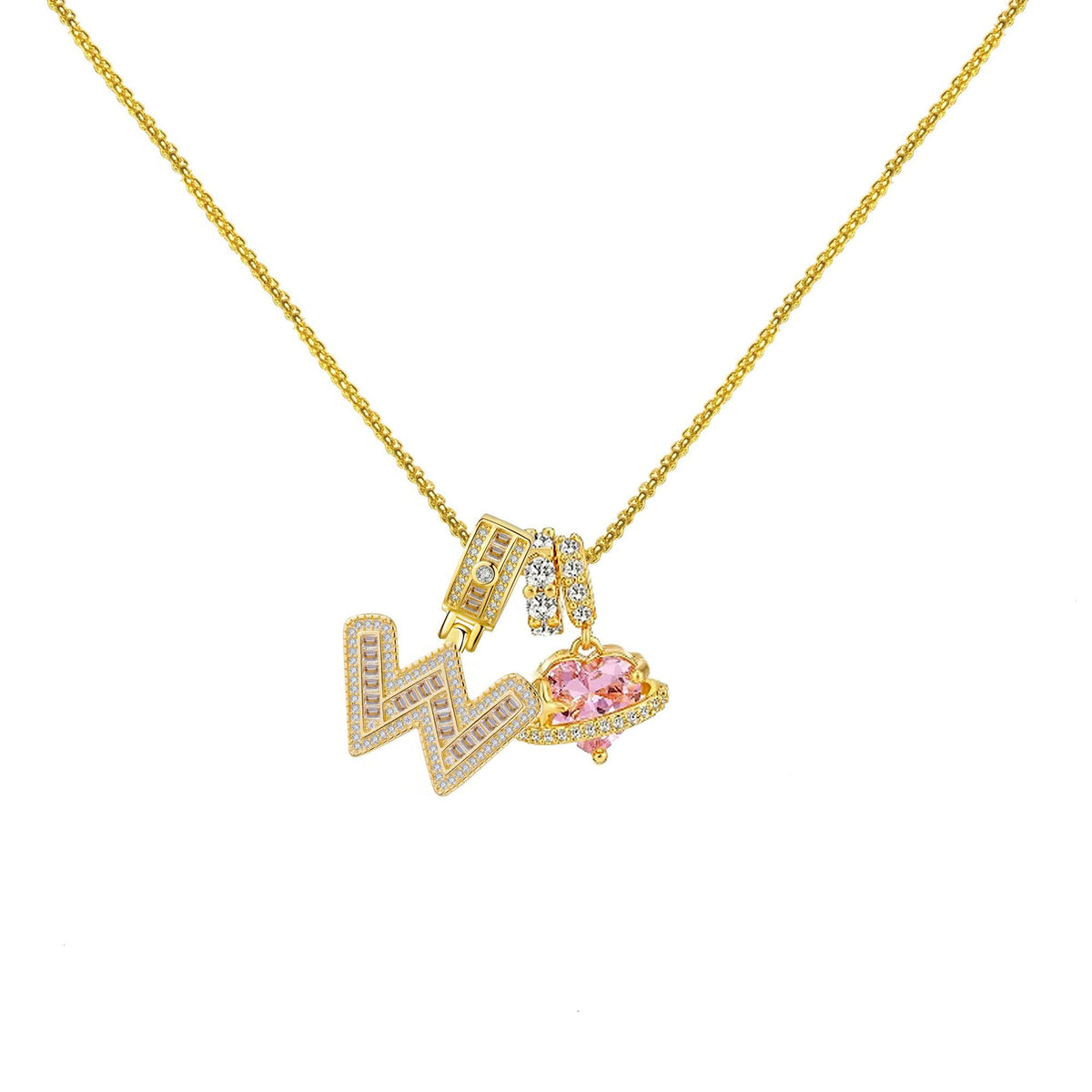 Gold-Plated Copper Planet Heart Pendant Necklace With Diamonds