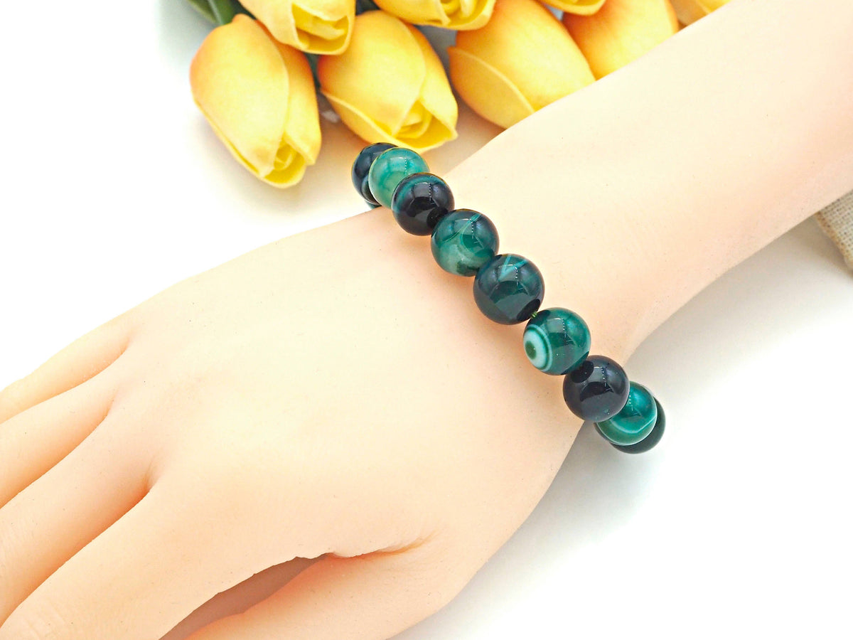Green Banded Agate Stretchy Bracelet, EF10c