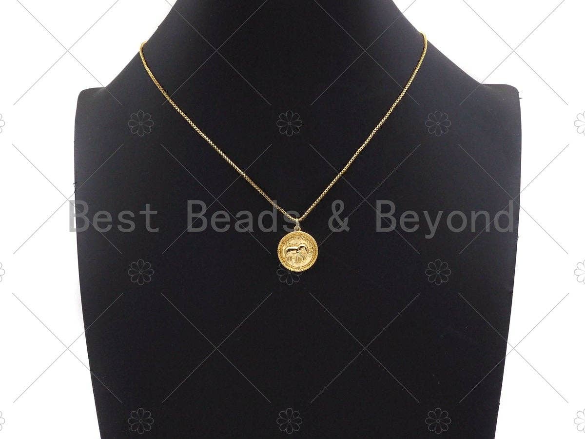 Dainty Gold Embossmen Elephant On Round Coin Shape Charms, Dainty Charms, Gold Elephant Pendant, Necklace Charms, 17x19mm, Sku#F1325