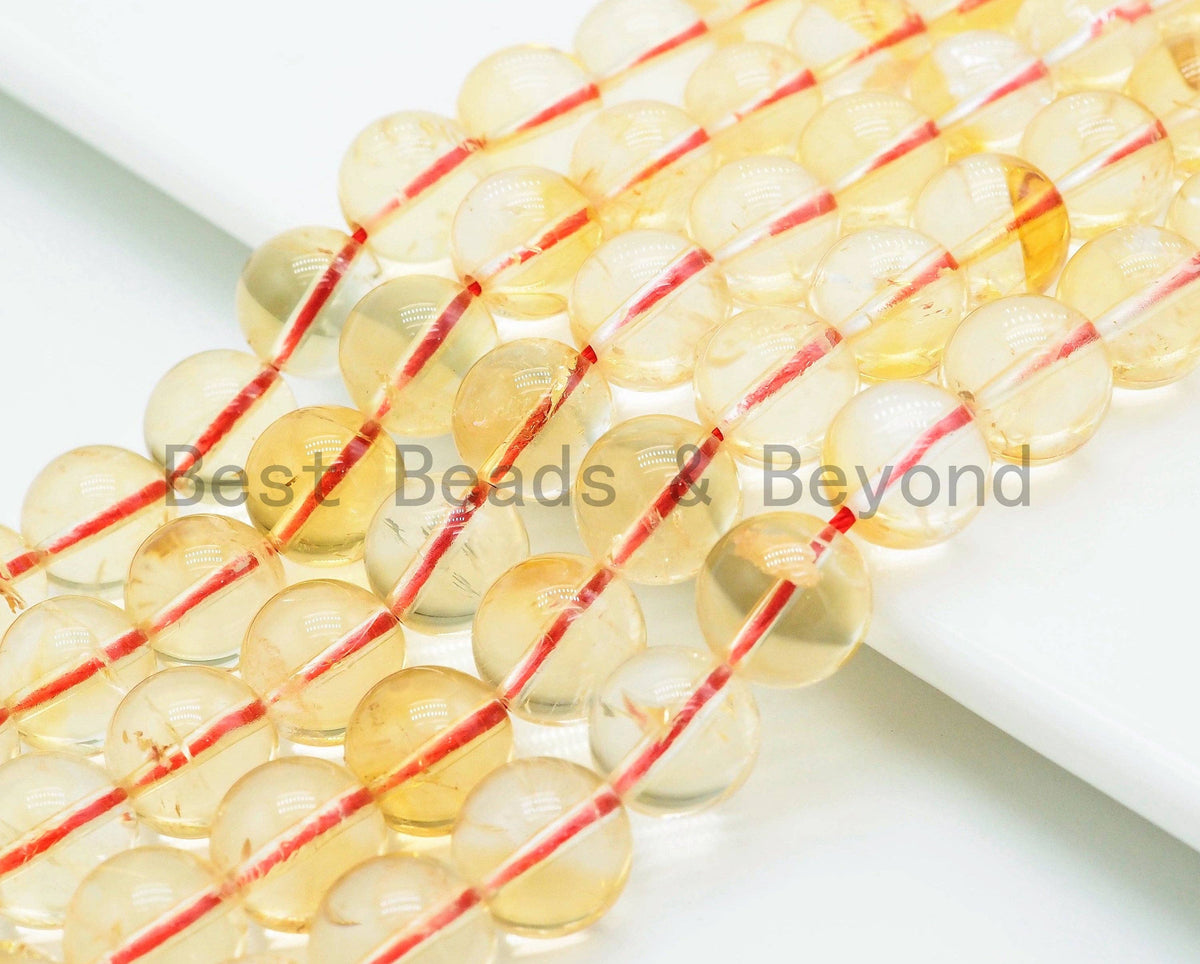 Quality Natural Citrine Beads,Round Smooth Yellow Gemstone Beads, ,SKU#U331c