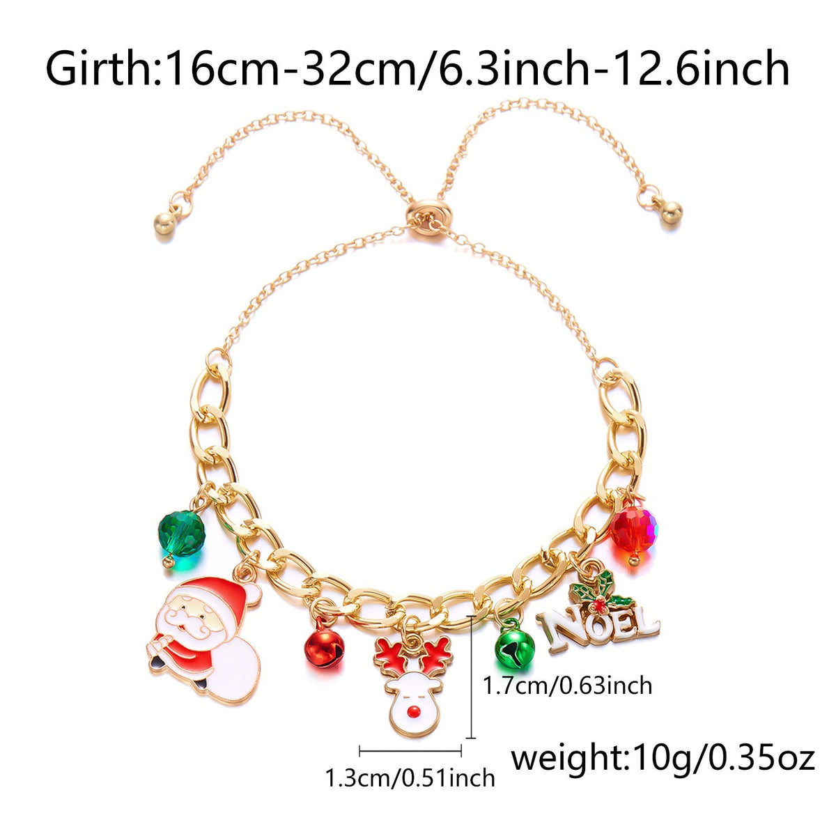 Cross-Border Christmas Bracelet With European And American Snow Santa Claus Bell Wreath Gift Pendant, Pull-Out Light Luxury Design Bracelet