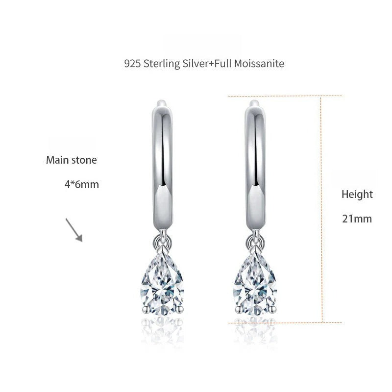 Teardrop Dangle Earrings with Brilliant Moissanite Stones – 925 Sterling Silver, 18K Gold-Plated in Gold, White Gold, or Rose Gold