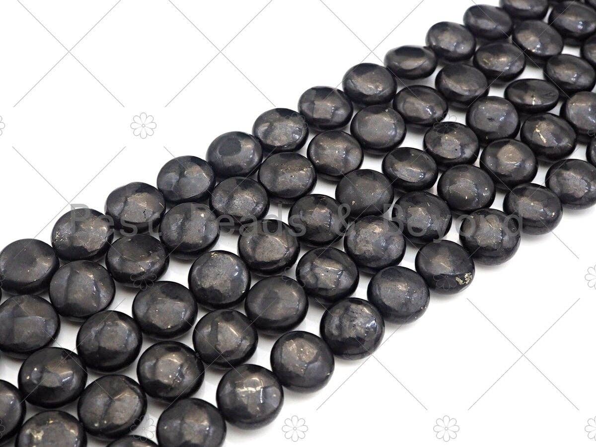 Top Quality Coin Shape Shungite, Smooth Shungite, Healing Energy, Genuine Shungite Beads 10mm/12mm, 15.5" Full Strand, Sku#U987