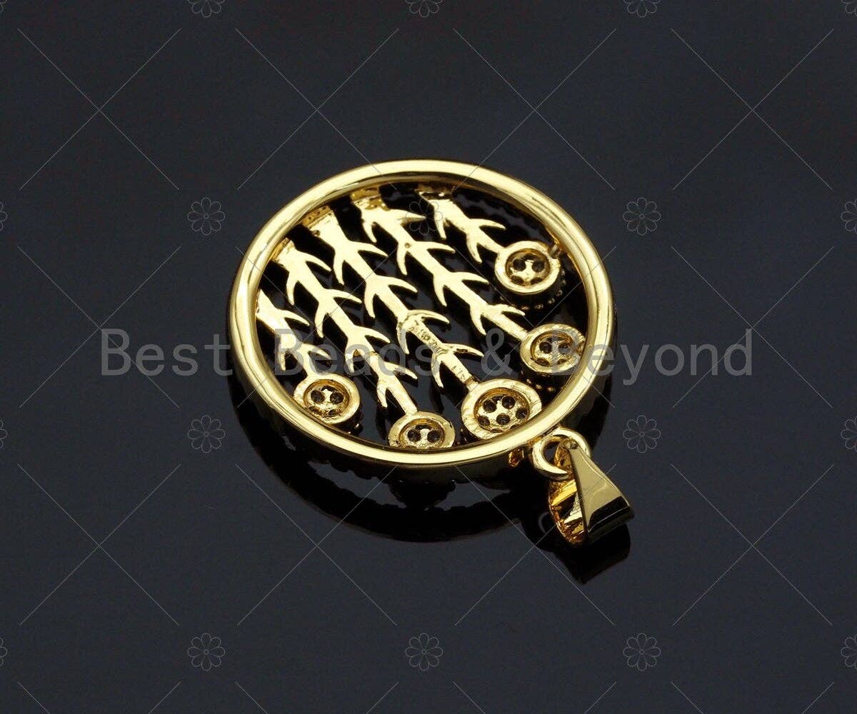 CZ Micro Pave Thorns On Round Ring Shape Pendant, Gold Plated Jewelry, Necklace Bracelet Charm Pendant, 22x25mm,sku#LD02