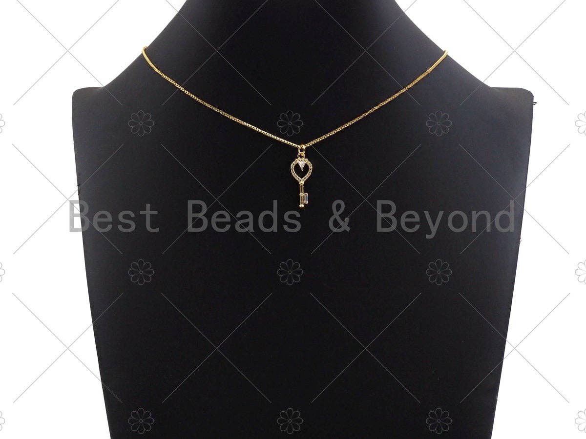 CZ Micro Pave Heart On Key Shape Pendant, Gold/Silver Plated Jewelry, Necklace Bracelet Charm Pendant, 14x28mm,sku#F1242