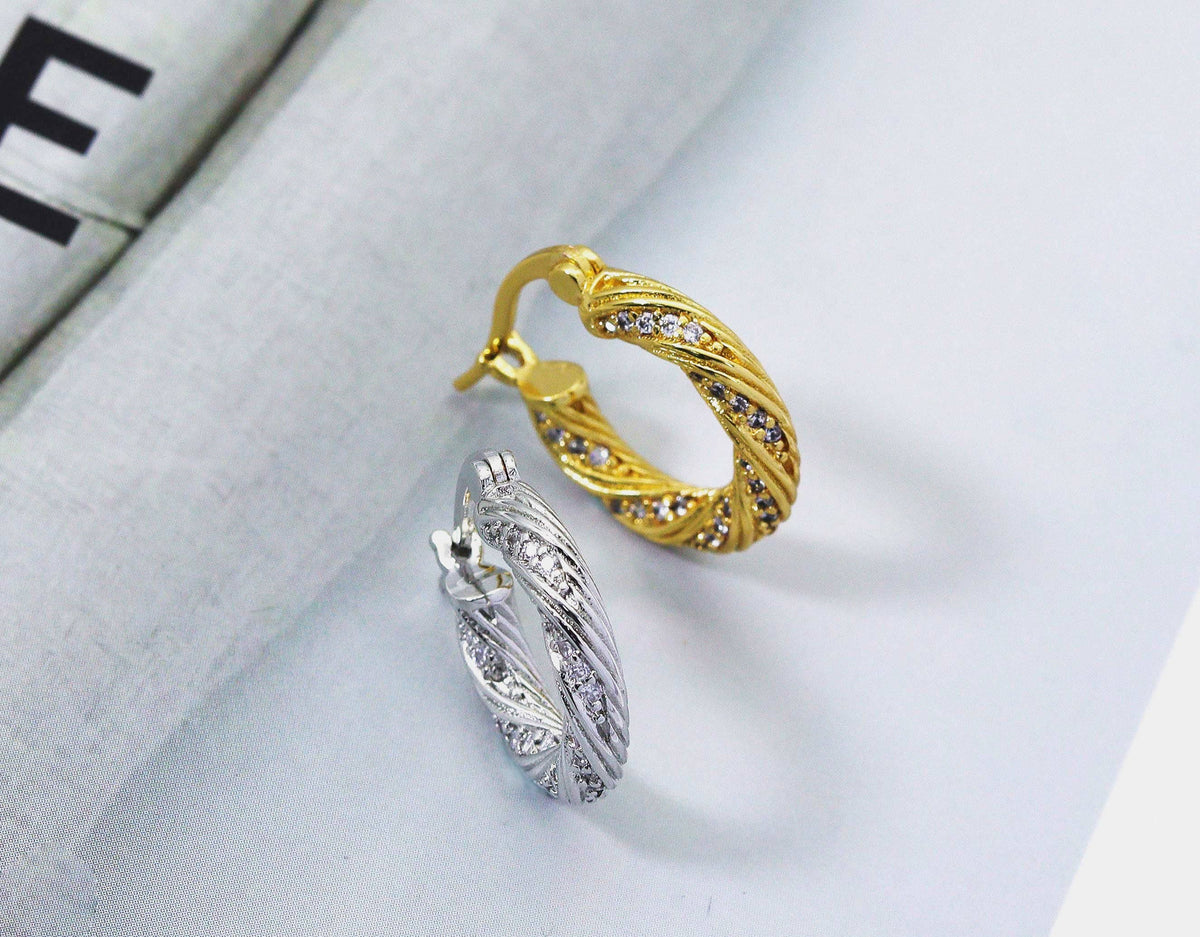 CZ Twisted Rope Huggie Hoop Earrings, Sku#B192