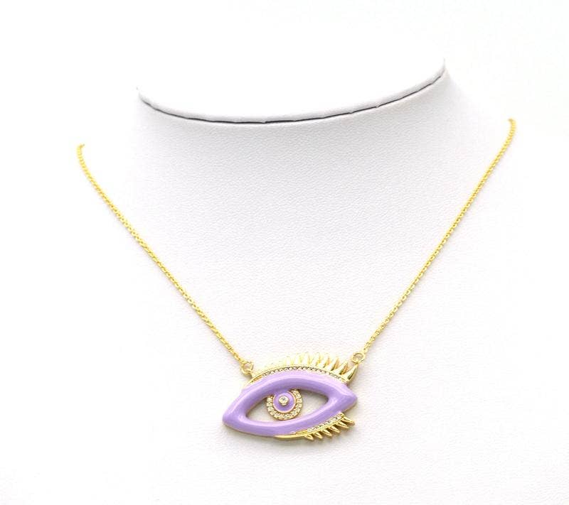 Colorful CZ Enamel Evil Eye Pendant, Sku#F1459C
