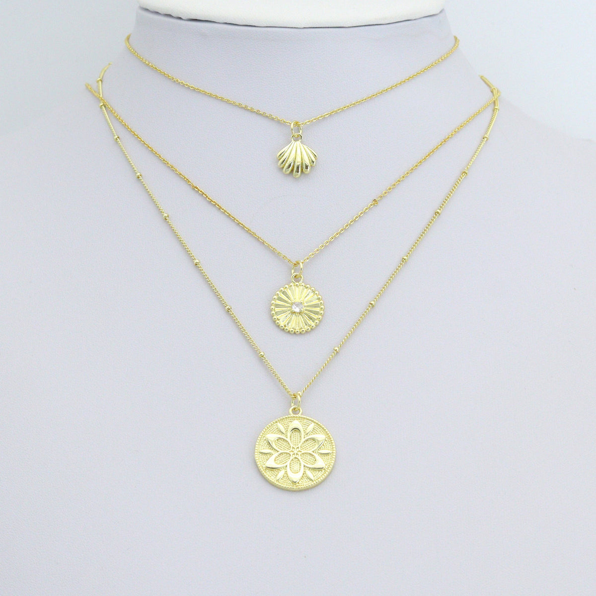 Clear CZ Gold Heart Clover Banana Round Coin Charm Pendant,Sku#LK1254