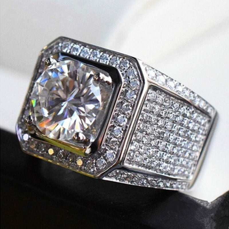 Fashion Ring, New Style Bold Men's Diamond Ring, Micro Pave Full Diamond Ring