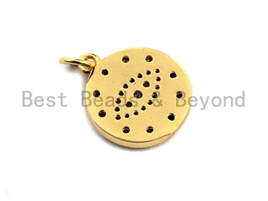 CZ Colorful Micro Pave Round  Gold With Evil Eye Pendant, Coin Shaped Pave Pendant, Gold plated, 15x17mm, Sku#F867