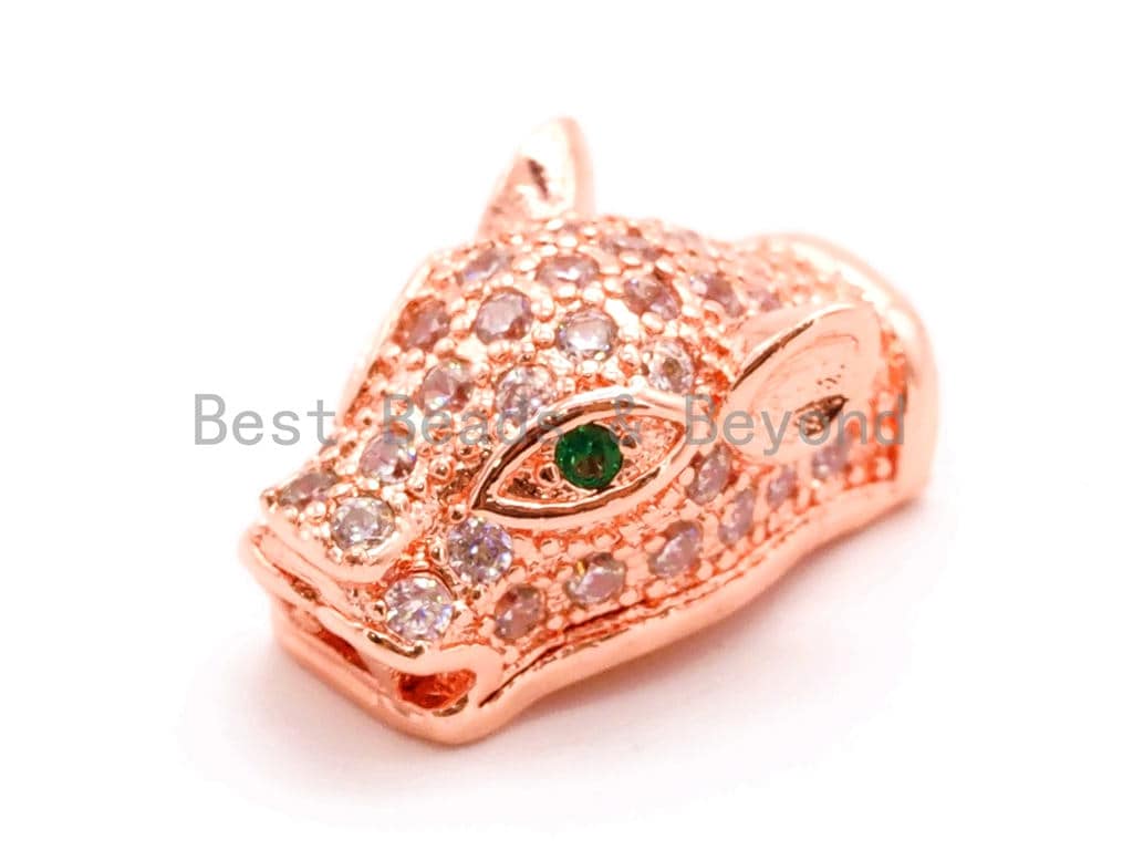 CZ Micro Pave leopard cuved tube bead, Cubic Zirconia Panther Head space beads, Animal Head Beads, 17x10mm, sku#G174