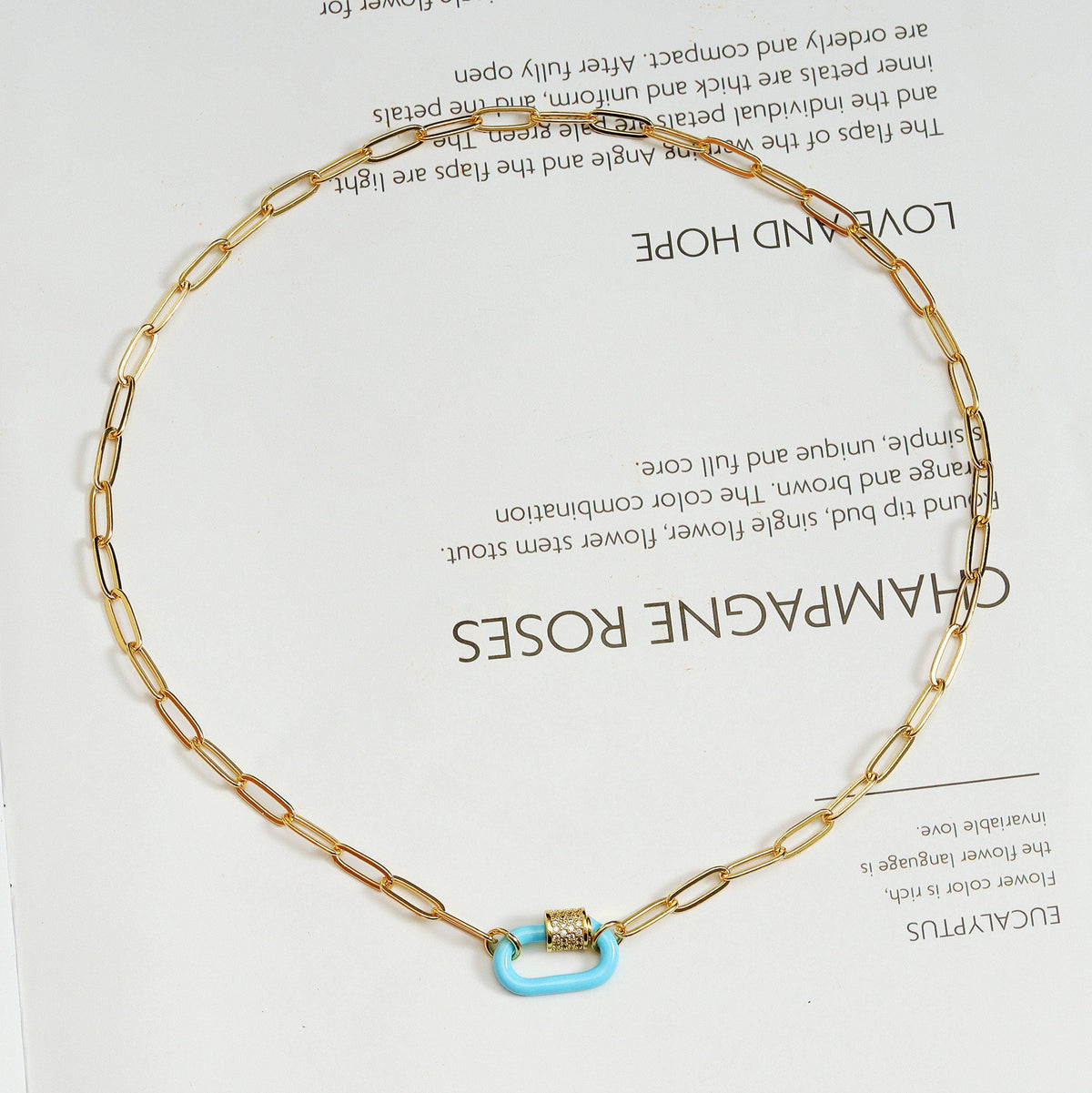Mini Enamel Oval Clasp Paperclip Necklace, Sku#CL06
