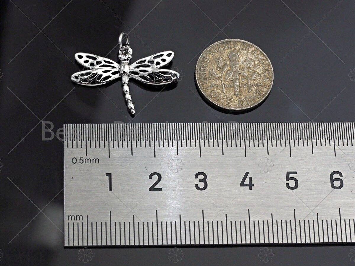 CZ Micro Pave Dragonfly Shape Pendant/Charm,Dragonfly  Cubic Zirconia Pendant, Silver/Gold Tone,24x17mm,Sku#L316