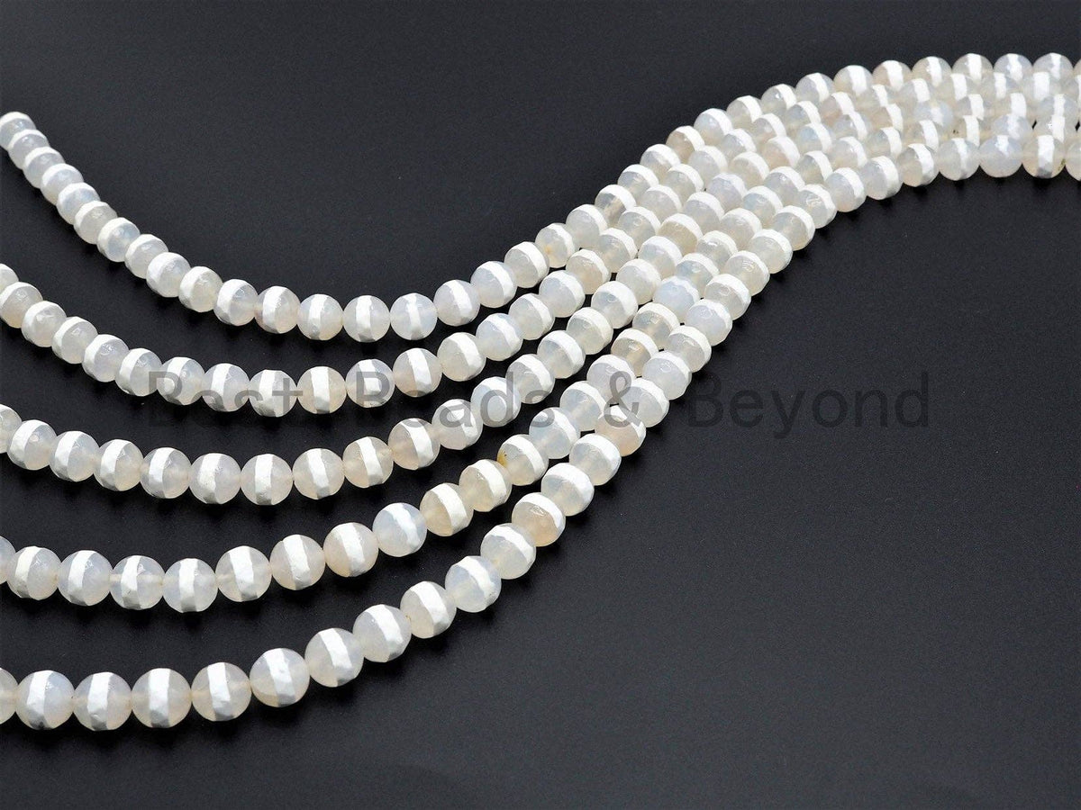 Quality White Cream Agate beads, Round Faceted One Line ,6mm/8mm/10mm, Dzi Beads, Tibetan beads, 15.5inch strand, SKU#U401