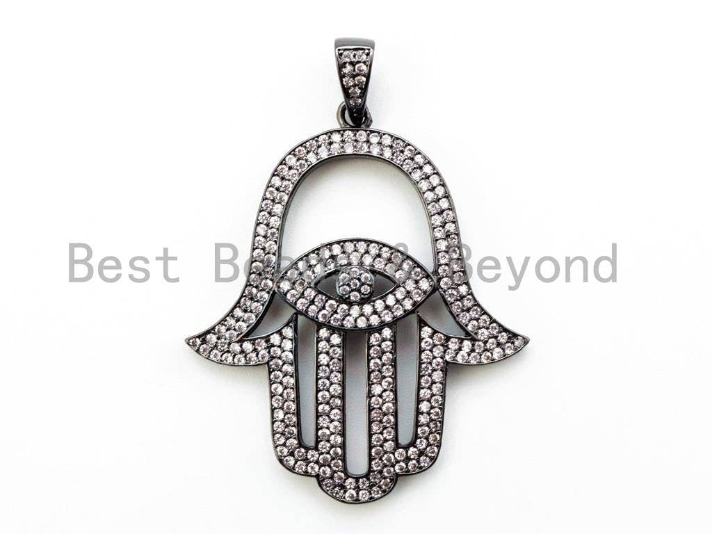 CZ Micro Pave Hamsa Hand with Evil Eye Pendant, F221