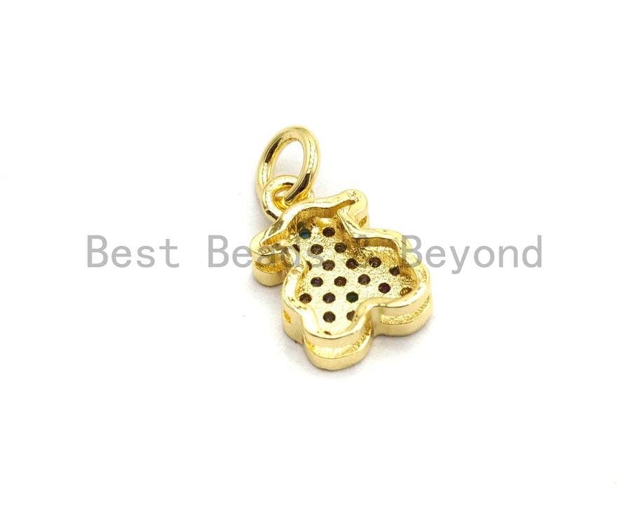 CZ Colorful Micro Pave Teddy Bear Pendant, Teddy Bear Shaped Pave Pendant, Gold plated, 8x12mm, Sku#F725C