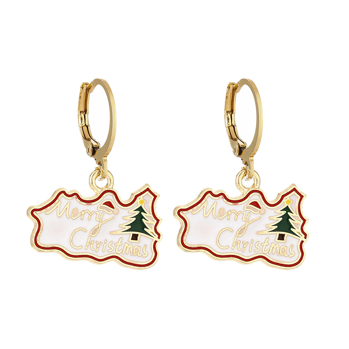 Cross-Border Personalized Christmas Alloy Earrings Christmas Hat Colorful Star Dot Diamond Christmas Tree Elk Gingerbread Man Earrings