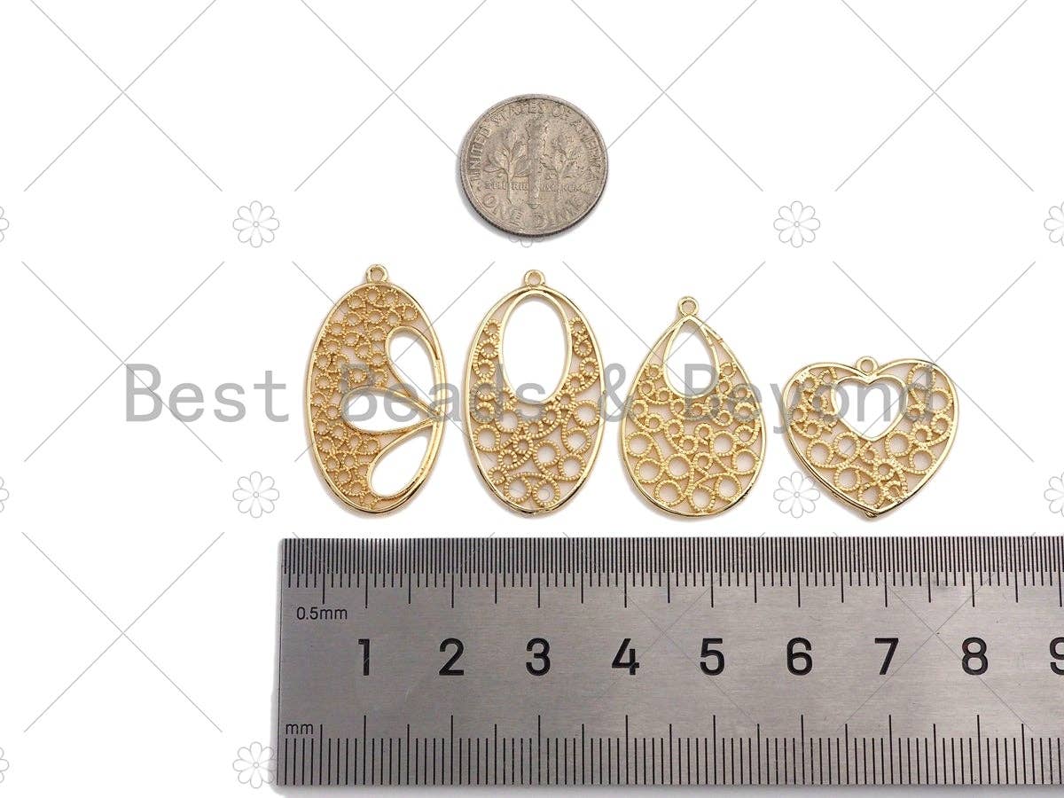 Filigree Gold Lacy Charm, Oval/Teardrop/Star/Heart Diamond Shape Brushed Gold Charm, Wire Charm, sku#CP11C