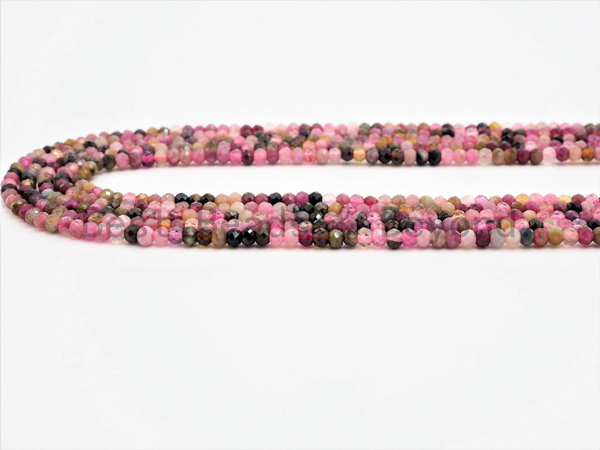Quality Natural Tourmaline Rondelle/Round Faceted beads, 2x3mm/3mm Multi Colored Gemstone Beads,15.5inch strand, SKU#U374