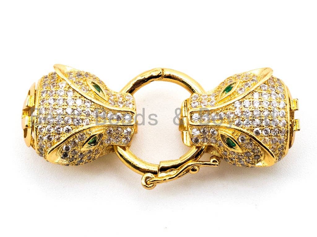 CZ Micro Pave Panther Leopard Head Box Insert Clasp,Cubic Zirconia Clasp,Leopard Head Connector, 12x40x12mm, sku#H103