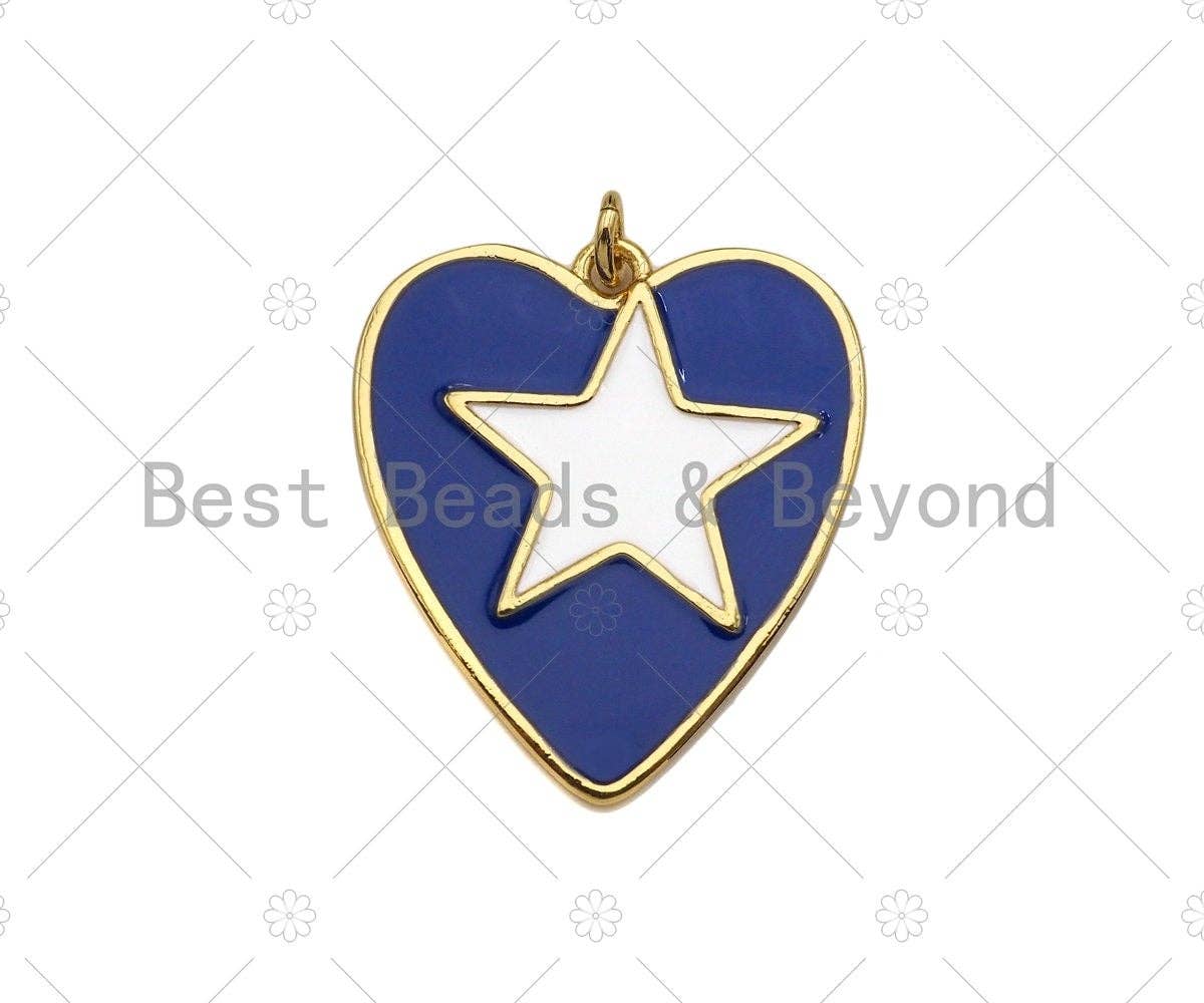 Enamel Colorful Star On Heart Shape Pendant, Enamel Jewelry,Sku#L486