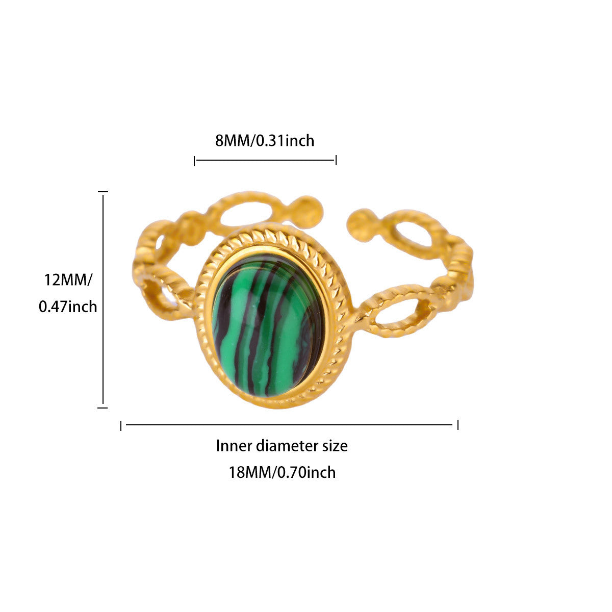 Natural Stone Stainless Steel Ring Is Plated With 18K