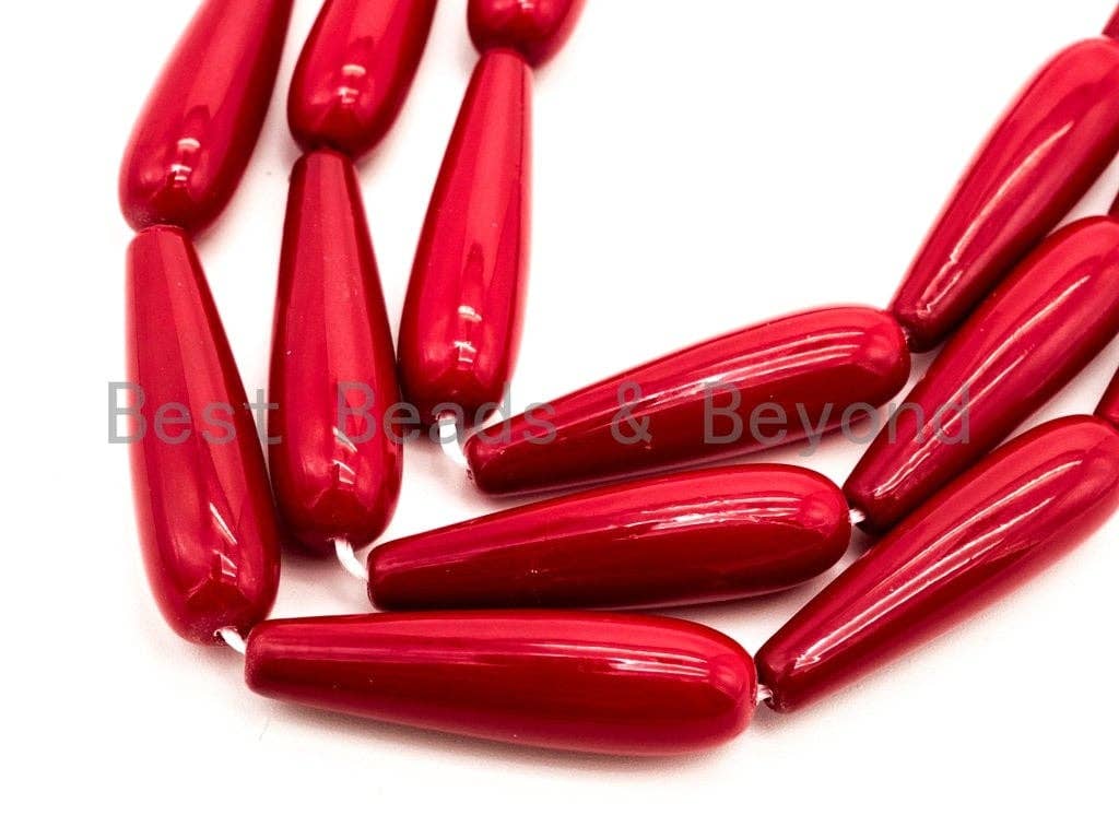 Red Natural Mother of Pearl beads,8x30mm Pearl Teardrop beads, Loose Teardrop Smooth Pearl Shell Beads, 16inch strand, SKU#T89