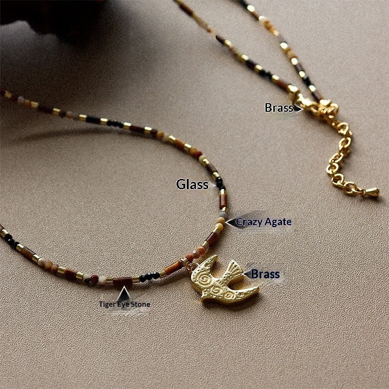 Simple And Stylish Tiger's Eye Bird Necklace For Women