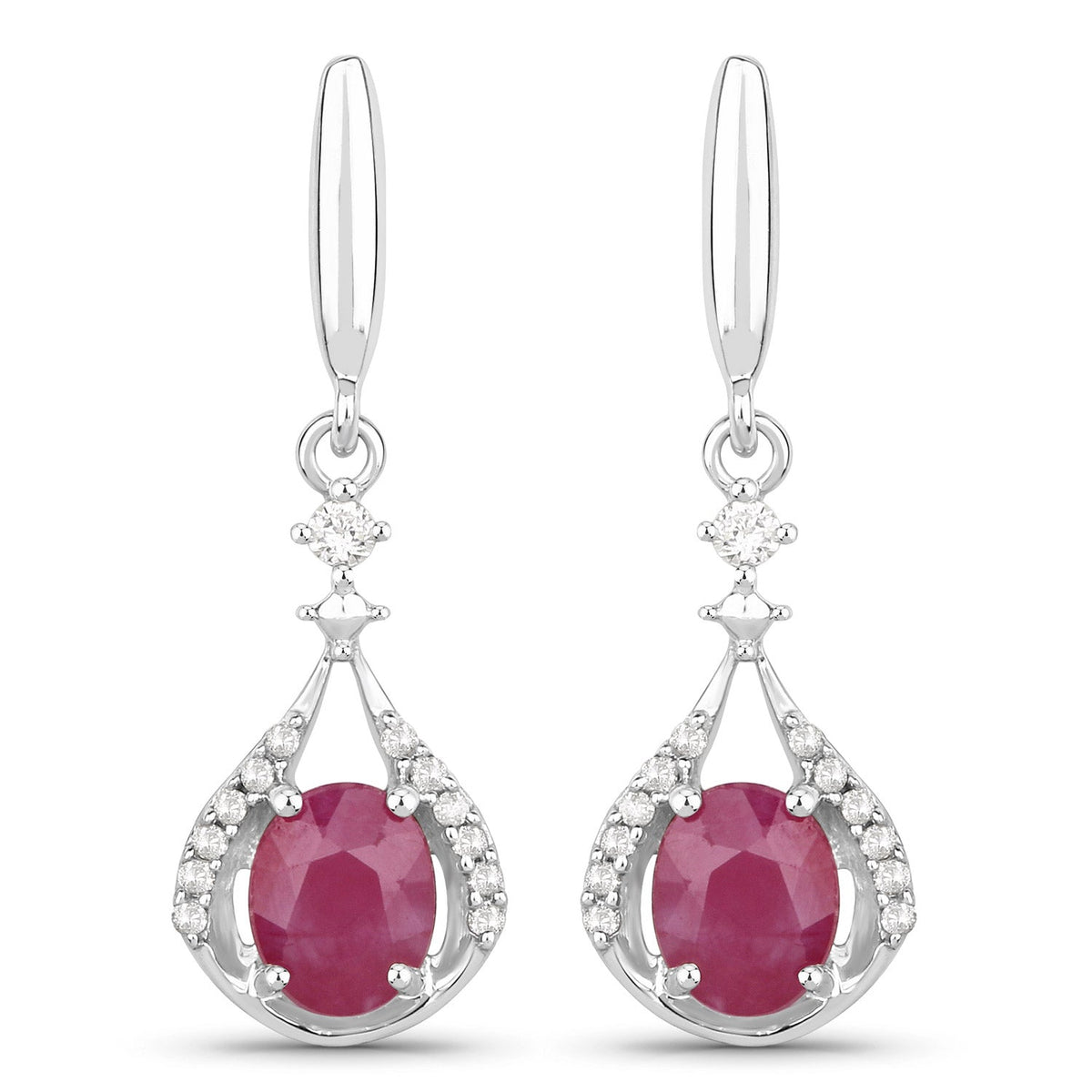 0.70 Carat Genuine Ruby and White Diamond 14K White Gold Earrings