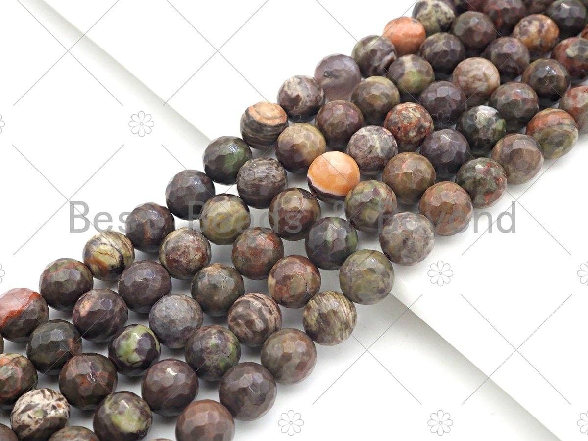 Quality Natural Ocean Jasper Faceted Round Beads, 6mm/8mm/10mm/12mm Beads, Brown Red Light Green Matrix, 15.5'' Full Strand, Sku#U1151