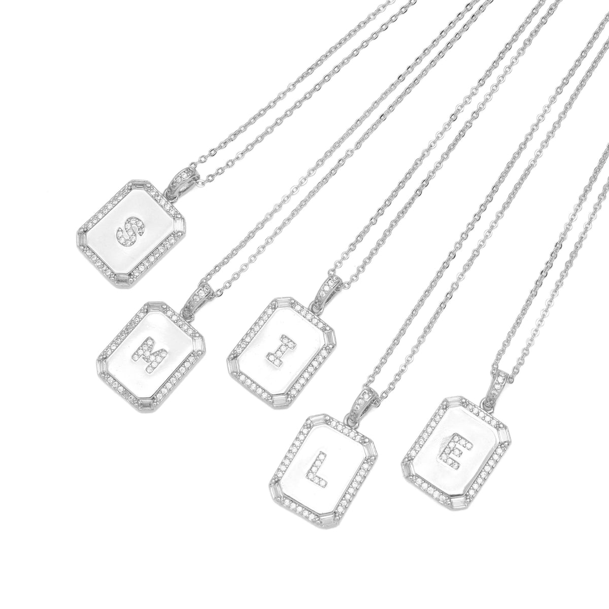 Silver Initial Tag Letter Charm, CZ A - Z Alphabet Letter, SKU#ML75