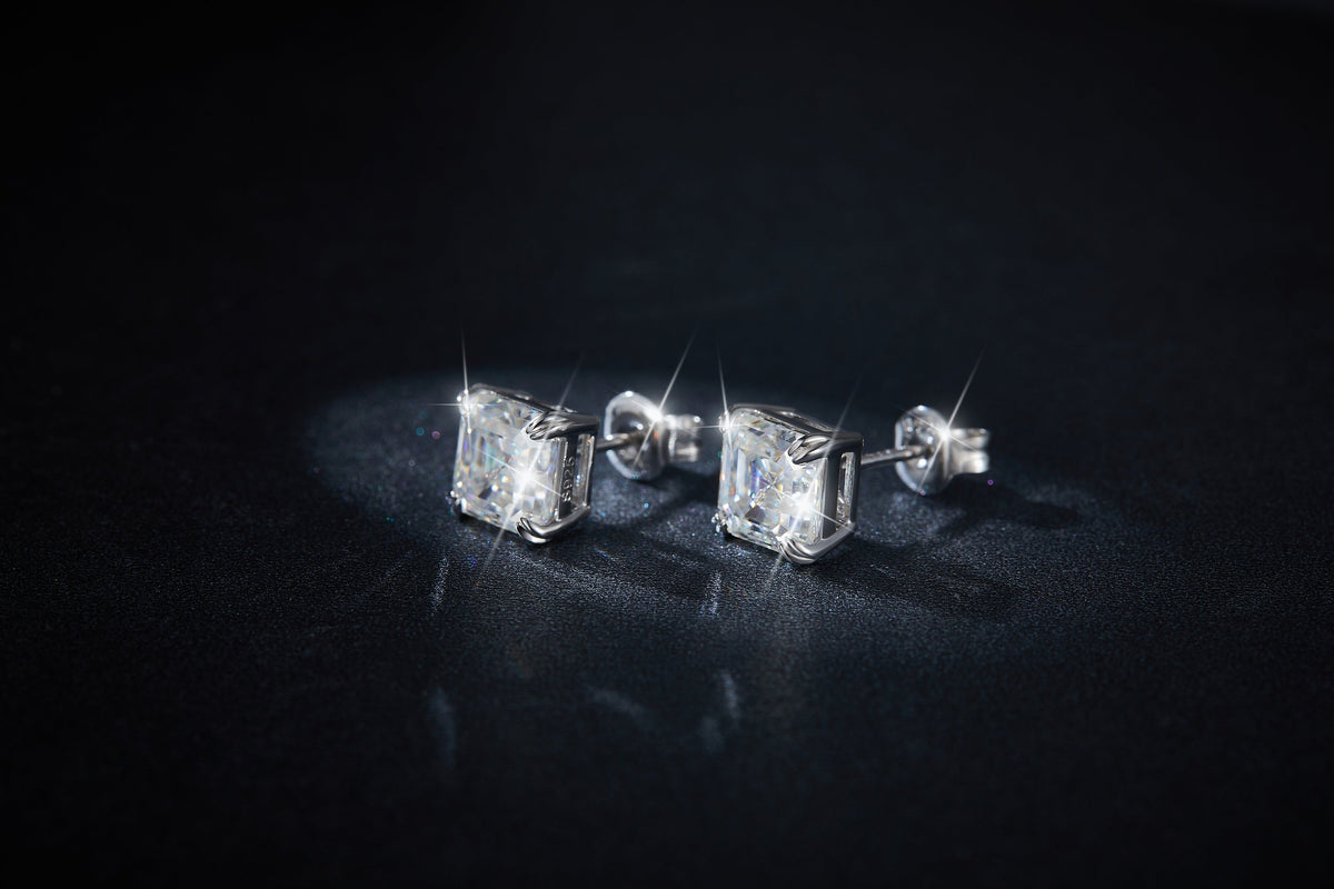 S925 Sterling Silver 6x8mm Emerald Cut Moissanite Stud Earrings  Octagon Solitaire With GRA Certificate Platinum Plated Jewelry Gift Box Set For Women & Men