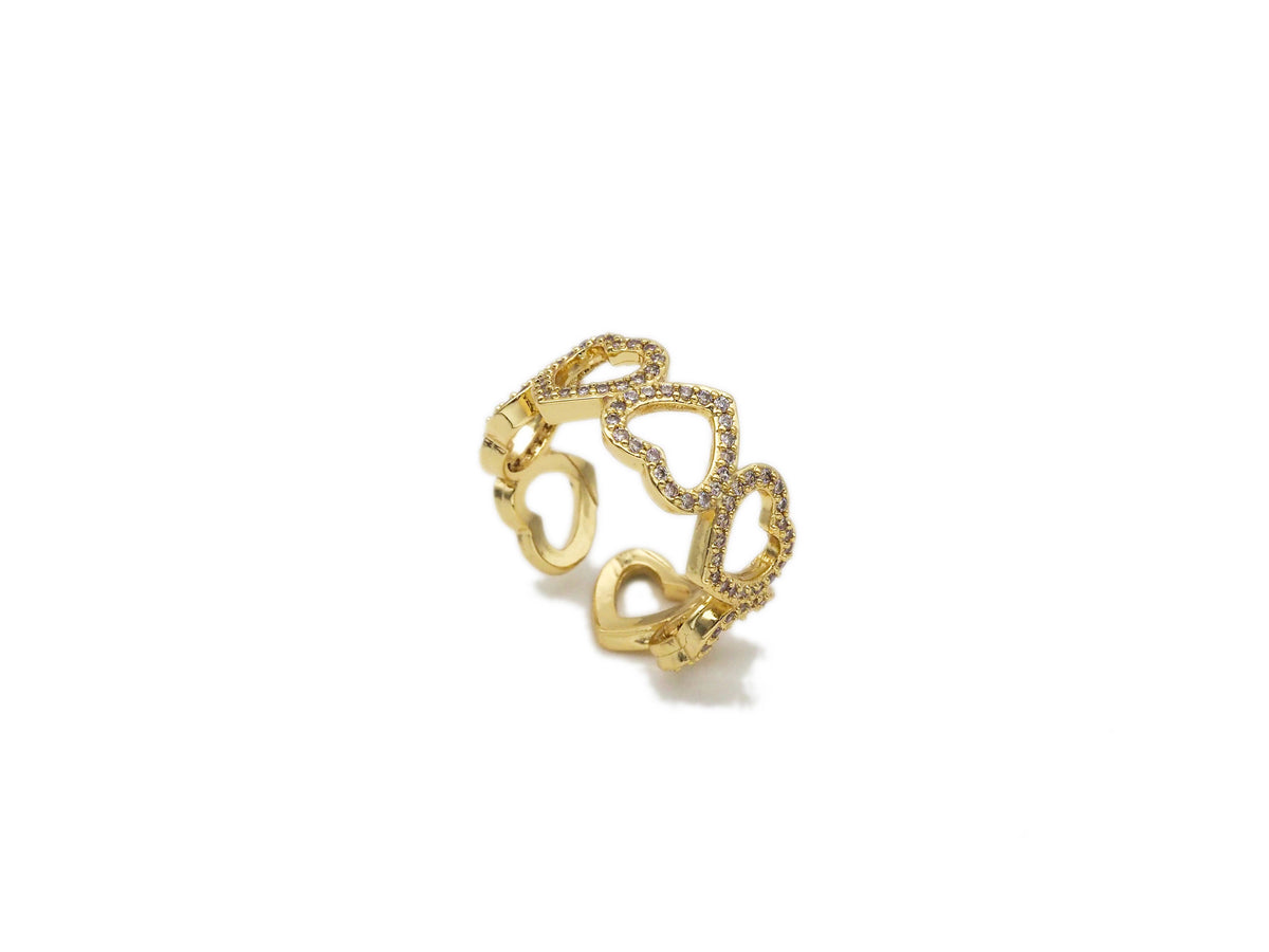CZ String Open Hearts Ring, Sku#X220