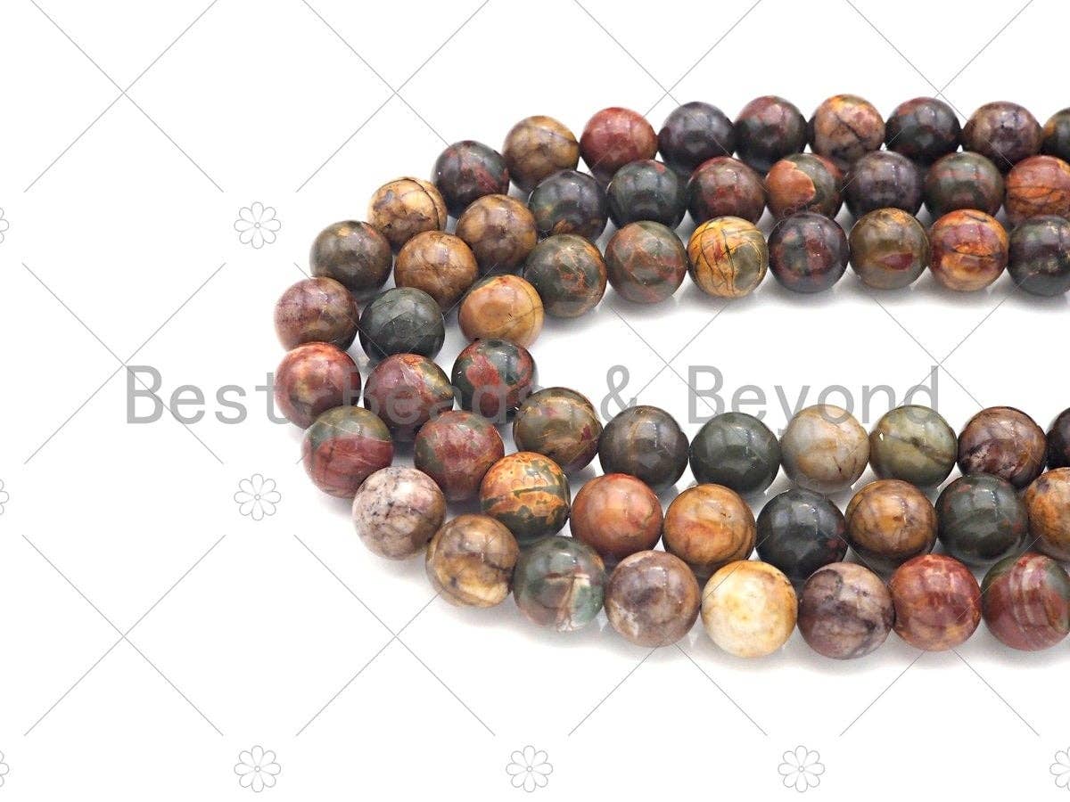 Quality Genuine NEW Red Brown Picasso Jasper Smooth Round Beads, 6mm/8mm/10mm/12mm Picasso Jasper Beads, 15.5'' Full Strand, SKU#U1162