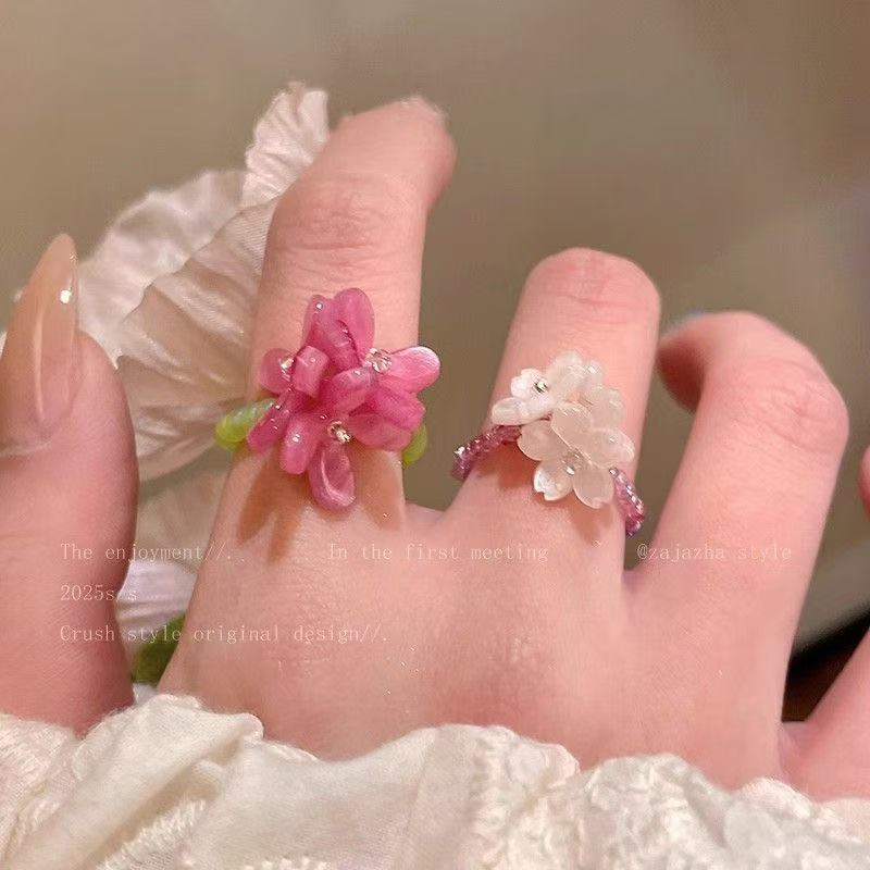 Bohemian Spring Flower Open Ring For Women, Enamel High-End Fashion Index Finger Ring
