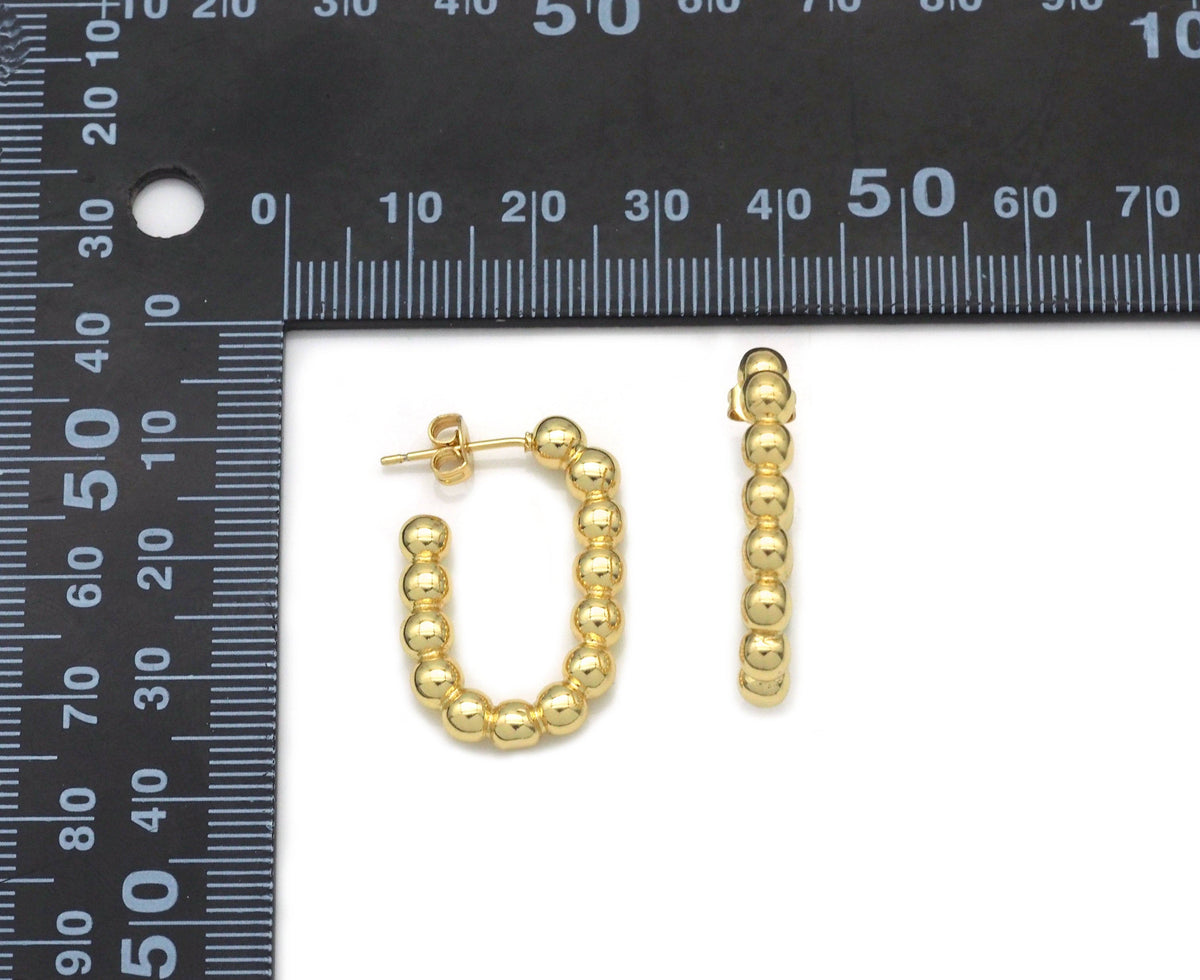 Gold Silver Ball Oval Hoop Earrings, Oval Earrings, Sku#J366